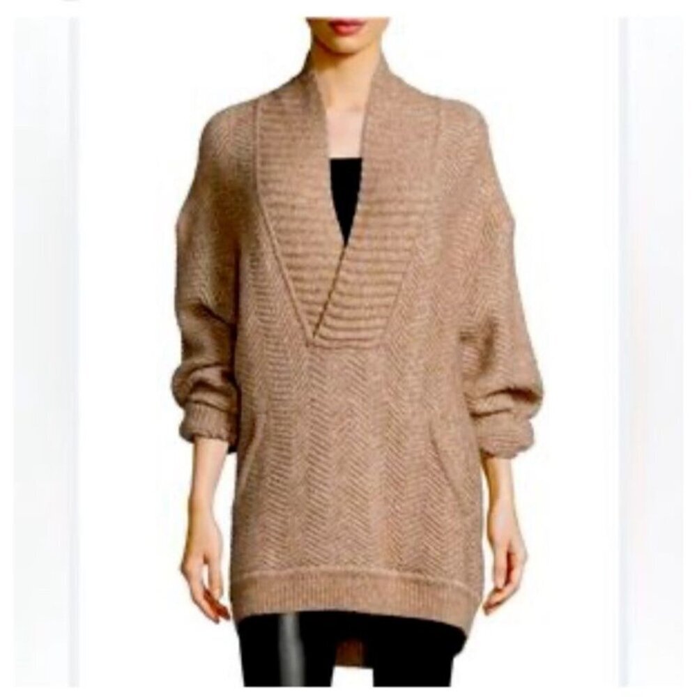 Vince Beige Tan Oversized V-Neck Knit Sweater Cardigan